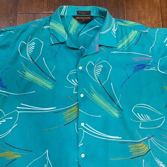 Moss Creek Trader Vintage 80s Abstract Teal Button Down Shirt Men's Size XL - Picture 2 of 7